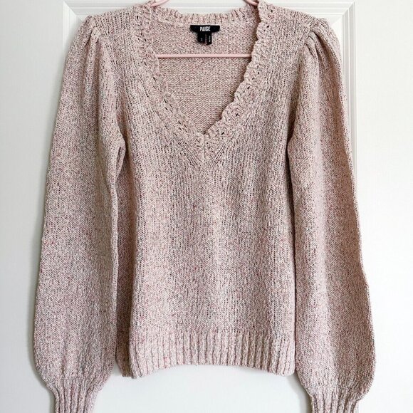 Paige Women's Cotton Silk Blend V-Neck Sweater - Pink Multi, Size S - Picture 2 of 6